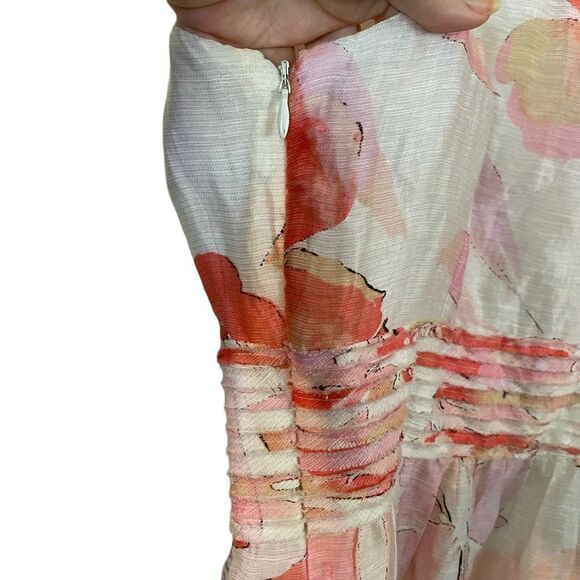 Ann Taylor Loft Linen Watercolor Hibiscus Floral Dress Size 10 - Picture 9 of 9